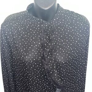 Who What Wear black long sleeve blouse with white dots and stars design size L
